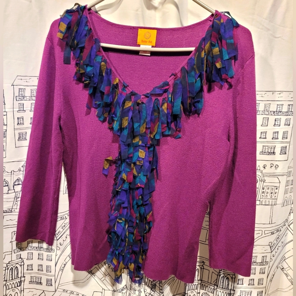 EUC Ruby Rd Purple Fringe Sweater Size Large